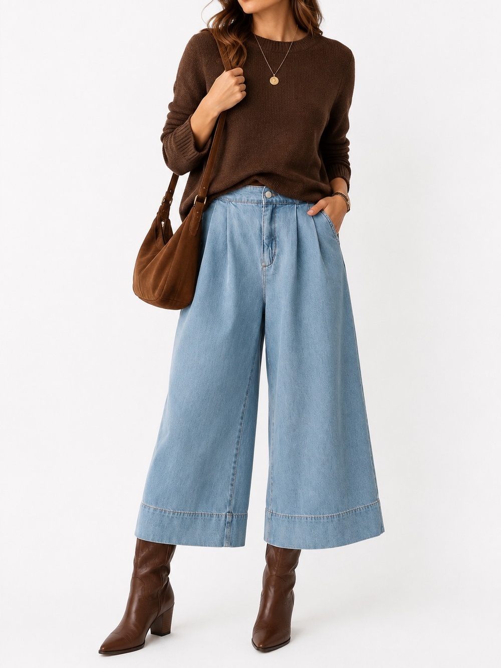 Anthropologie Pilcro High Rise Wide-Leg Pleated Cropped Culotte Trouser Jeans